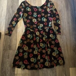 As U Wish Black Dress with Floral Accents